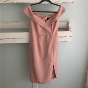 Bardot Off The Shoulder Pink Midi Dress